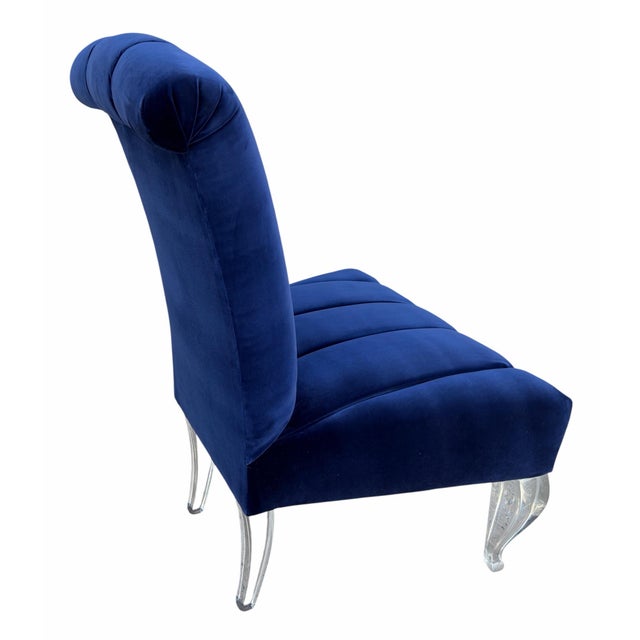 Mid-Century Modern Mid Century Modern Phyllis Morris Lucite Chair W Sapphire Blue Velvet For Sale - Image 3 of 7