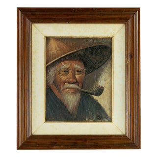 Buntoon Brothers, Man with Pipe, Oil on Canvas, 1970s For Sale