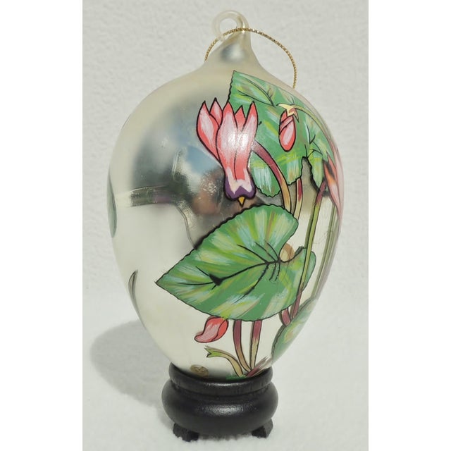 2004 Sacred Season Blown Glass Hand Painted Floral Teardrop Christmas Tree Ornament For Sale - Image 4 of 9