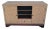 Vintage Textured Tan Linen Covered Studded British Baker Style Colonial Storage Tv Stand Cabinet For Sale