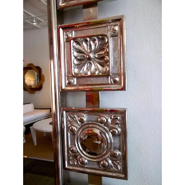 Mid-Century Modern Vintage Mid Century Modern Nickel Silver Wall Mirror With Textural Fleur De Lis Raised Design Restored For Sale - Image 3 of 6