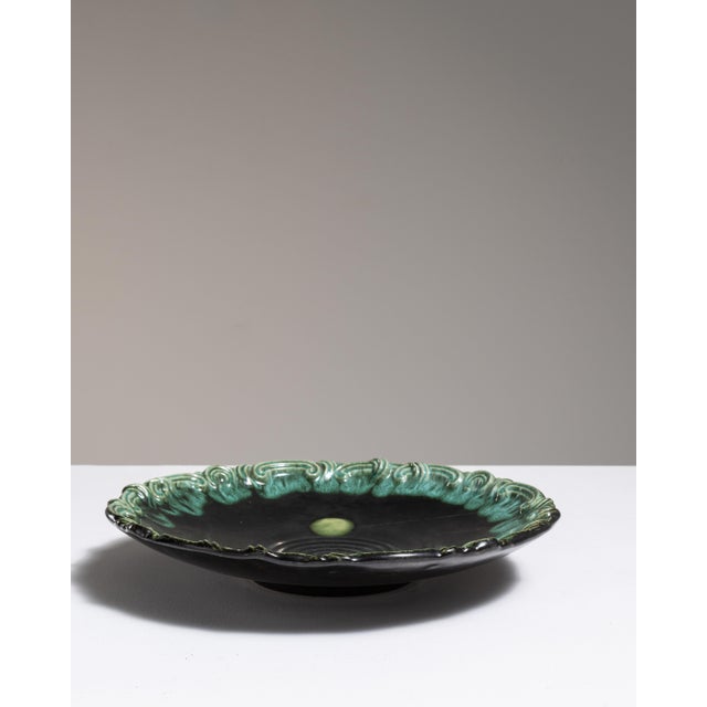 1970s Germany Mid-century Modern Forest Green Ceramic Serving Bowl For Sale In Greensboro - Image 6 of 15