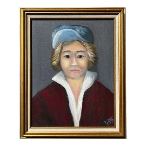 1990s Framed Portrait Painting of a Young Boy in Red and Blue With Gilt Frame - Signed