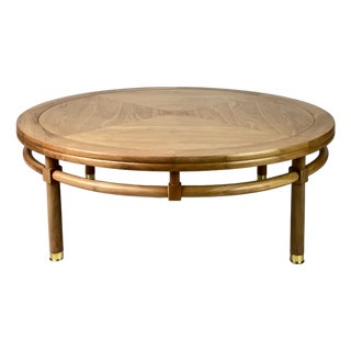 Mid-Century Modern "Medallion Limited" Four-Pie Wood Coffee Table With Brass Ferrules For Sale