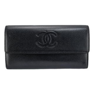 Discontinued Chanel Timeless CC Black Caviar Leather Flap Long Wallet For Sale