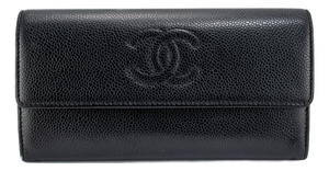 Discontinued Chanel Timeless CC Black Caviar Leather Flap Long Wallet