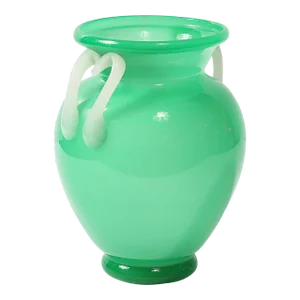 Mid-Century Modernist Hand-Blown Murano Amphora Glass Vase in Jade & White