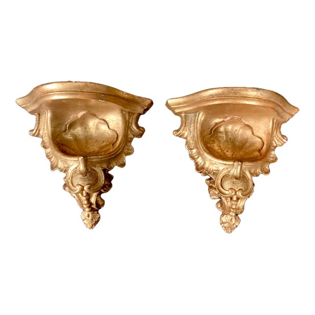 Pair of Italian Gold Gilt Wall Brackets For Sale