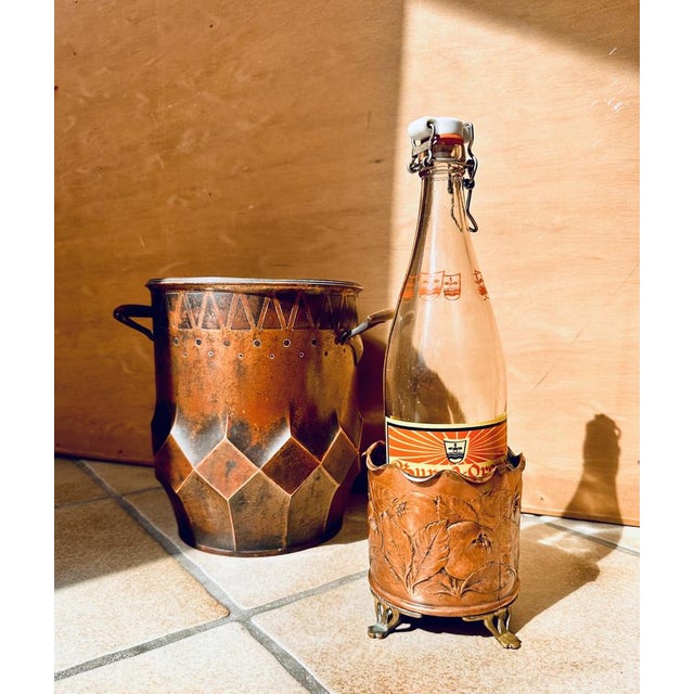 Antique Art Nouveau Sculptural Wine Bottle Holder in Copper & Brass from Carl Deffner, Germany, 1900s For Sale - Image 12 of 13