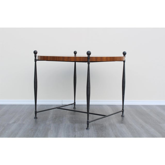 American Late 20th Century Frederick Duckloe Wood Top Wrought Iron Side Table For Sale - Image 3 of 8