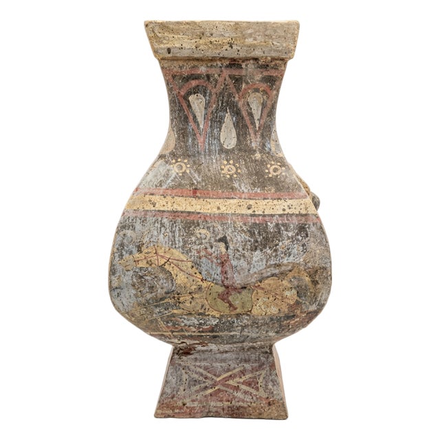 Chinese Painted Terracotta Pottery Vessel (Hu Jar) For Sale
