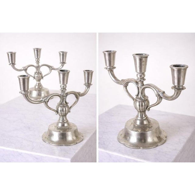 Metal Danish Art Deco Pewter Candelabras attributed to Just Andersen, 1930s, Set of 2 For Sale - Image 7 of 8