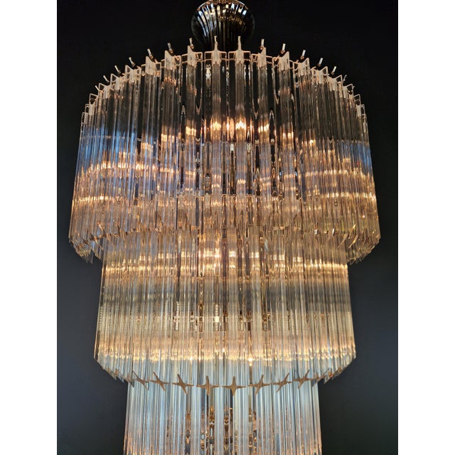 Glass Art Deco Style Chandelier Tiered Design Glass Rods Art Nouveau Silver Long For Sale - Image 7 of 11