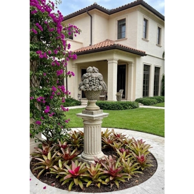 Stone Vintage Classical Cast Stone Fruit & Floral Urn Finial / Garden Basket Sculpture For Sale - Image 7 of 11
