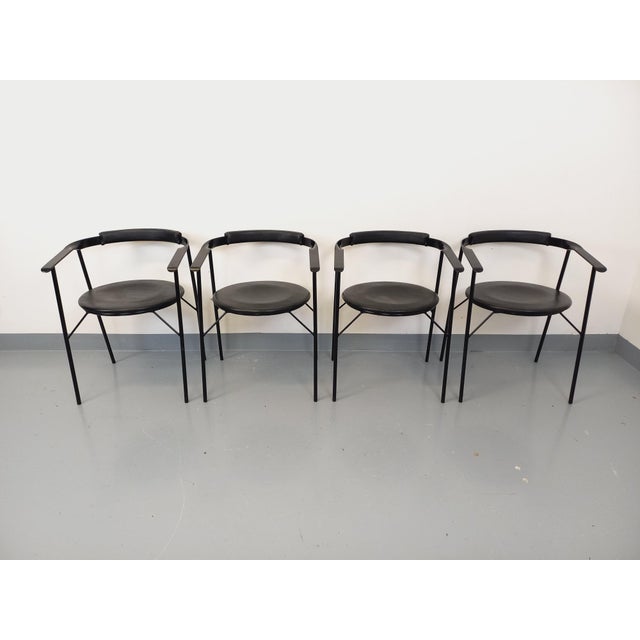 Vintage Italian Armchairs in Black Metal and Black Imitation Leather, 1980s, Set of 4 For Sale - Image 11 of 18