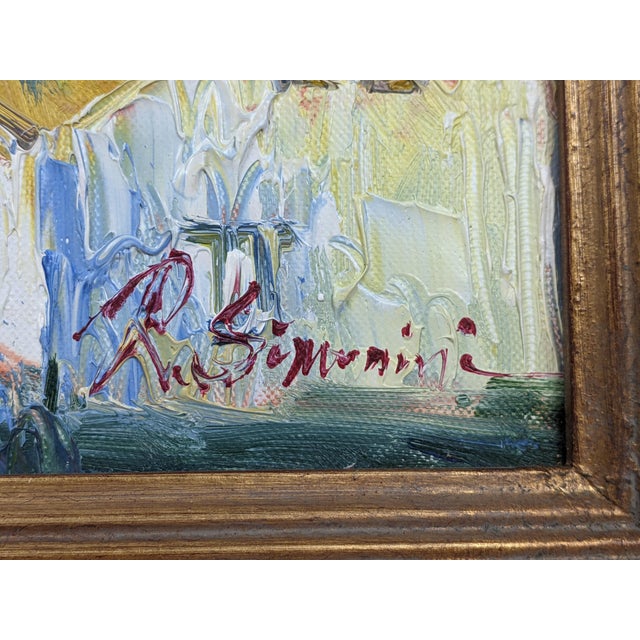 Signed original oil painting by contemporary artist Ray Simonini (b. 1981) depicting a sun-drenched Mediterranean village...