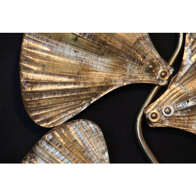 Golden Gingko Murano Glass Leaf Sconces in the style of Tommaso Barbi, 1990s, Set of 2 For Sale - Image 10 of 18