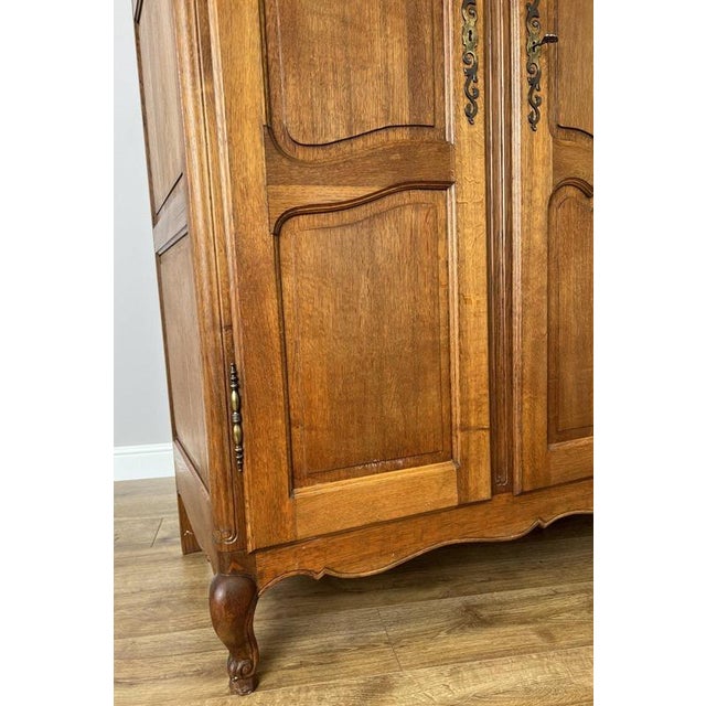 Wood Vintage French Louis XVI Style Carved Oak 3-Door Wardrobe For Sale - Image 7 of 12