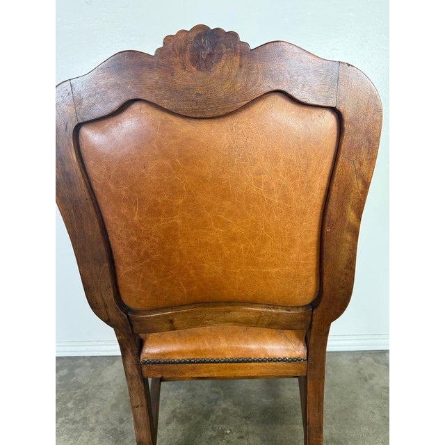 Set of Ten French Carved Wood Dining Chairs With Leather Upholstery For Sale - Image 12 of 18