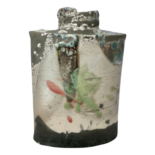 Vintage Polychrome Stoneware Vase by Phill Rogers, 1980 For Sale