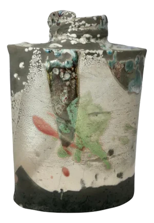 Vintage Polychrome Stoneware Vase by Phill Rogers, 1980