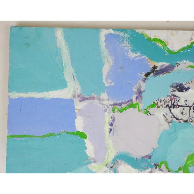 Contemporary Vintage Mid 20th Century Abstract Blue Lavender Painting For Sale - Image 3 of 8