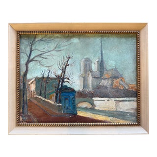 Vintage French Street Scene Painting For Sale