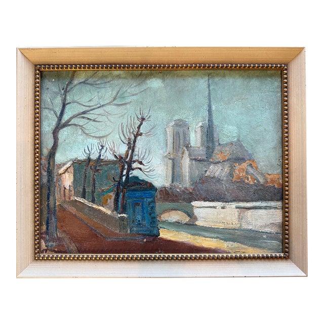 Vintage French Street Scene Painting For Sale