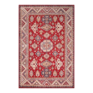 Southwestern Kazak Red/Ivory Wool Rug - 9'0''x12'0'' For Sale
