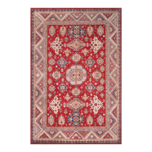 Southwestern Kazak Red/Ivory Wool Rug - 9'0''x12'0''