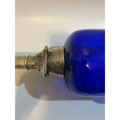 Blue Blue Glass Column Tall Hurricane For Sale - Image 8 of 11