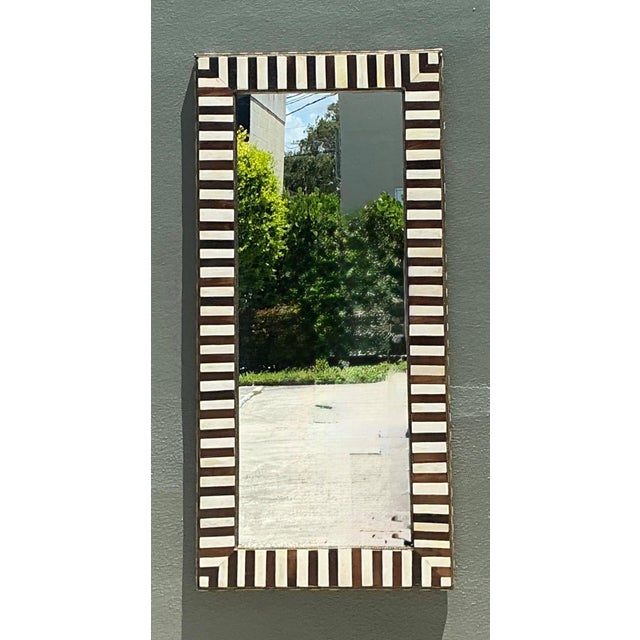 Vintage Striped Bone Inlay Wall Mirror For Sale - Image 10 of 14