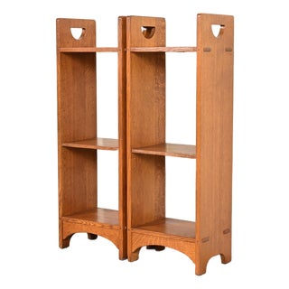Stickley Mission Oak Arts & Crafts Cutout Bookshelves, Pair For Sale