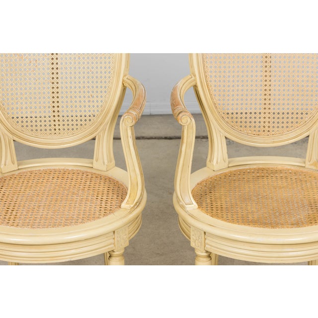 French Louis XVI Style Painted Cane Armchairs - Set of 6 For Sale In New York - Image 6 of 18