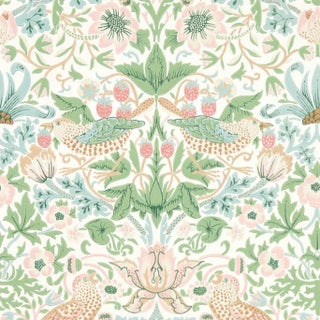 Morris & Co Simply Strawberry Thief Wallpaper in Cochineal Pink For Sale