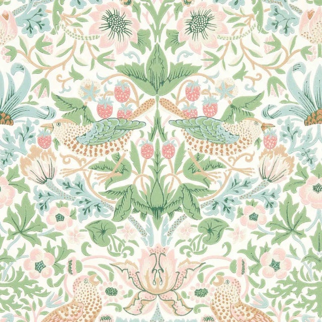Morris & Co Simply Strawberry Thief Wallpaper in Cochineal Pink For Sale