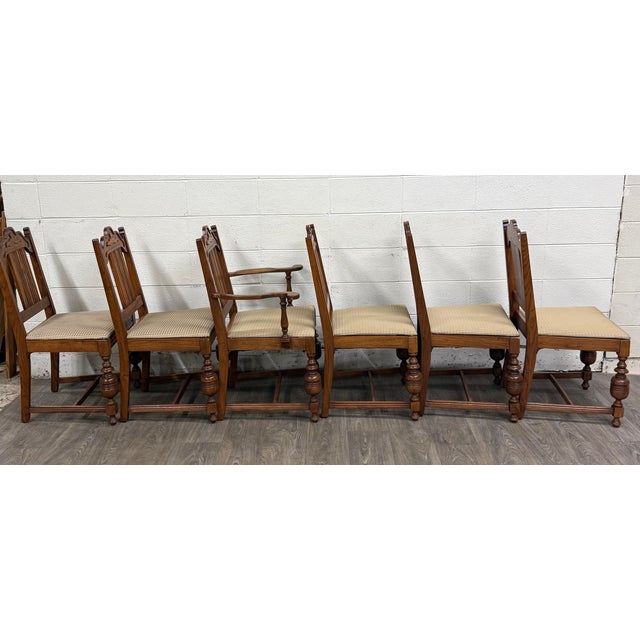 Vintage Jacobean Revival or English Tudor Style Oak Dining Chairs - Set of 6 For Sale - Image 14 of 16