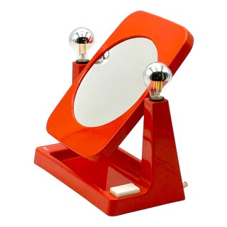 Vintage Orange Dual Mirror with Lights from Schott, 1970s For Sale