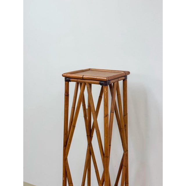 Mid 20th Century Coastal Boho Tall Bamboo Plant Stand Warm Finish Pedestal Display For Sale - Image 5 of 9