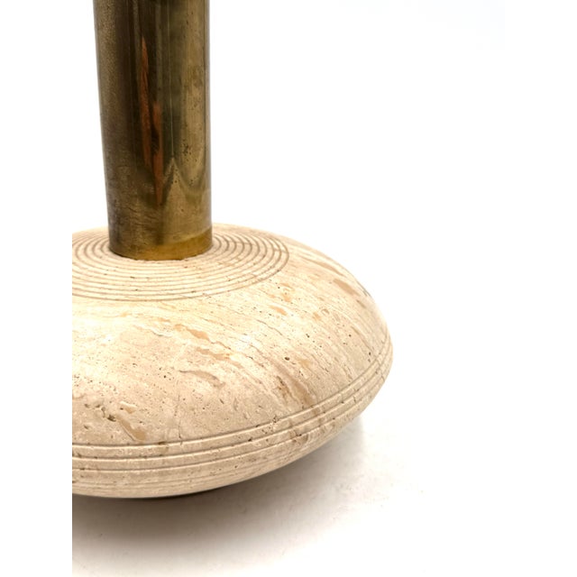 1970s Mid Century Modern Travertine & Brass Table Lamp Base For Sale - Image 6 of 13