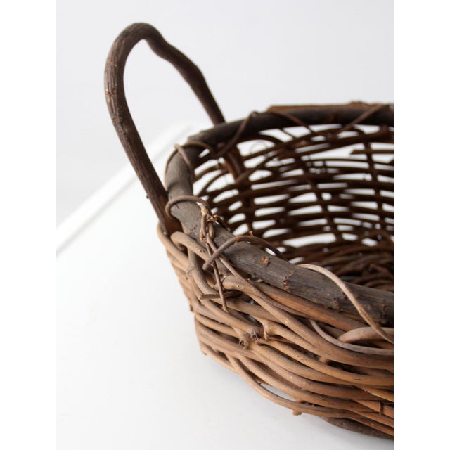 Vintage Handwoven Vine Basket With Handles For Sale - Image 12 of 14
