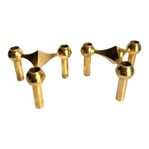Mid Century Nagel Candle Holders in Brass a Pair MCM Vintage 1960s