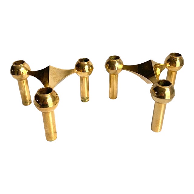 Nagel Candle Holders in Brass a Pair Vintage Mid Century Modern 1960s For Sale