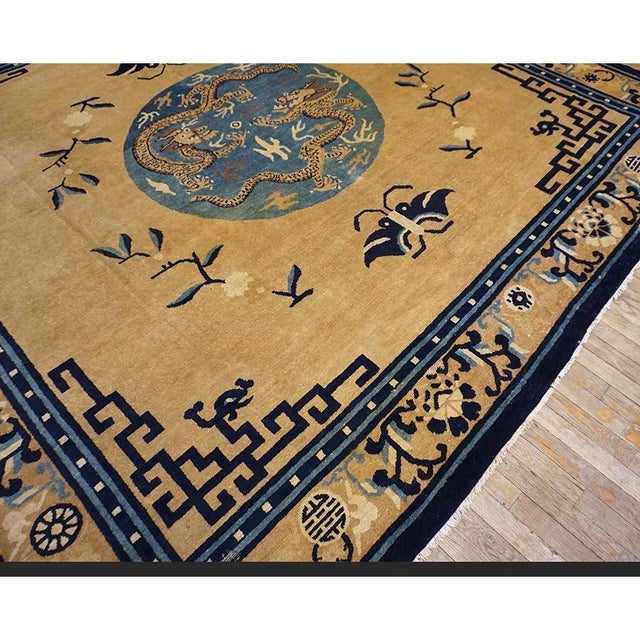 1890s Antique Mongolian Chinese Camel Dragon Medallion Square Hand Knotted Rug For Sale In New York - Image 6 of 9