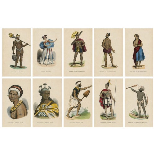 European School Artist, Pacific Islanders & Polynesian Costume, 1852, Print, Set of 10 For Sale