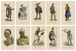 European School Artist, Pacific Islanders & Polynesian Costume, 1852, Print, Set of 10