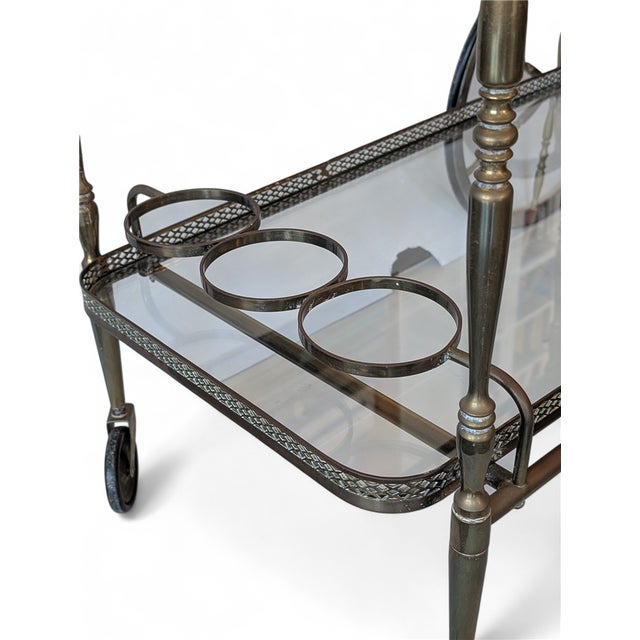 Brass Bar Trolley with Double Glass Shelf, 1960s For Sale - Image 5 of 8