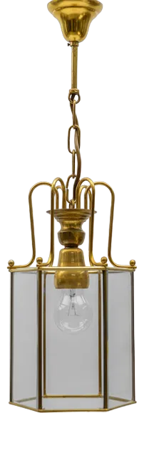 Art Deco Cut Glass Pendant Lamp in Brass, Austria, 1940s
