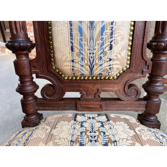 Wood Pair Antique French Dining Chairs Renaissance Carved Oak Black Forest C1880 For Sale - Image 7 of 18