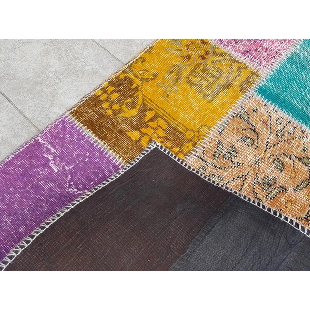 Textile Vintage Colourful Oushak Runner For Sale - Image 7 of 10